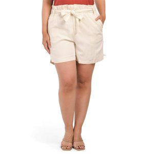 NWT 1.STATE Women's Plus Linen Blend High Rise Paperbag Waist Shorts